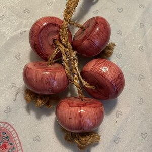 Set of Five Red Ceramic Onions on Braided Jute